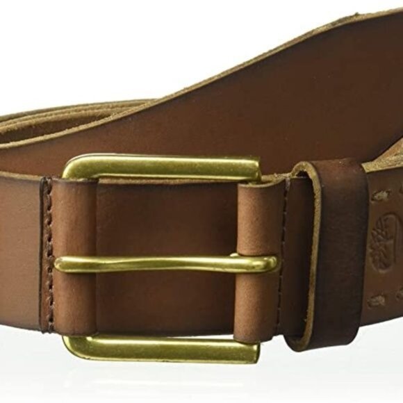 Timberland Mens Brown Leather Belt Brass Buckle 40MM Width Rugged Size 34 - Picture 1 of 6